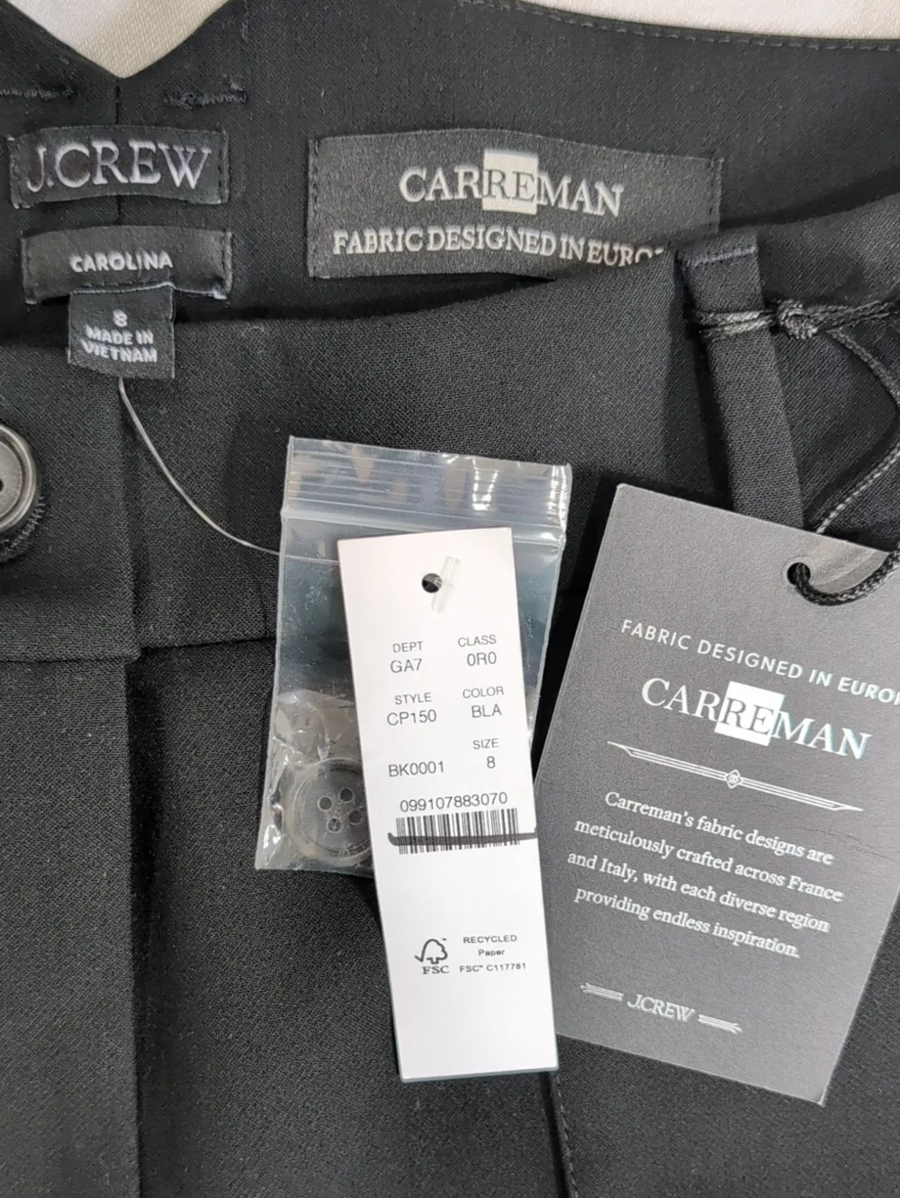 J Crew  Carolina pant in four-season stretch CP150 NWT Size 8 Black